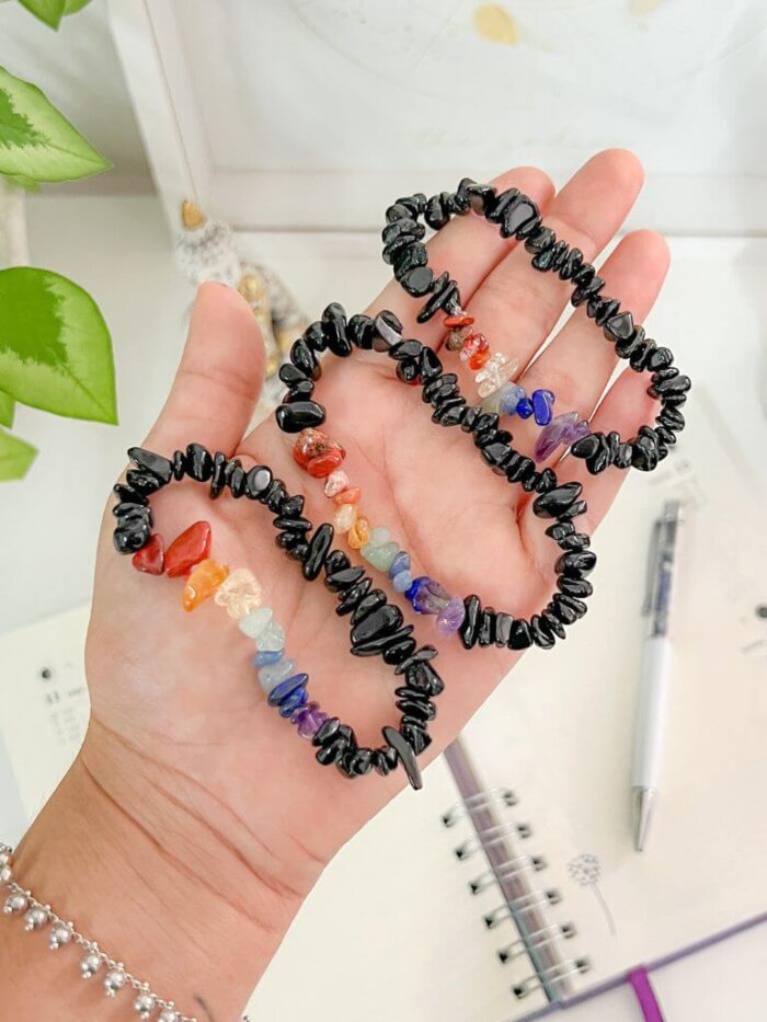 Pulseira Cascalho 7Chakras - Obsidiana