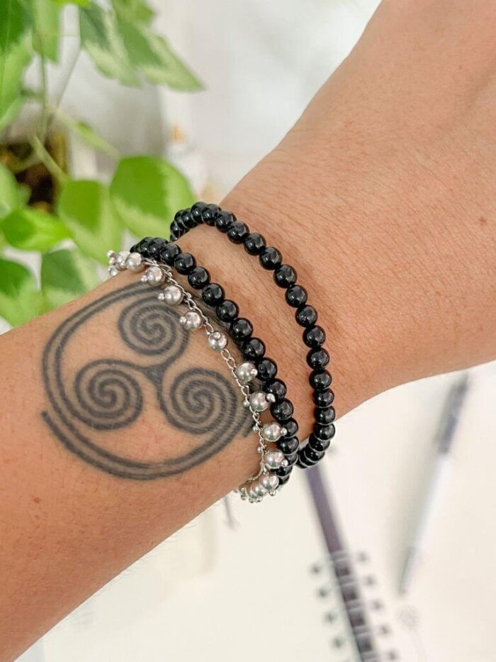 Pulseira Turmalina Negra Bolinha 4mm - Proteção