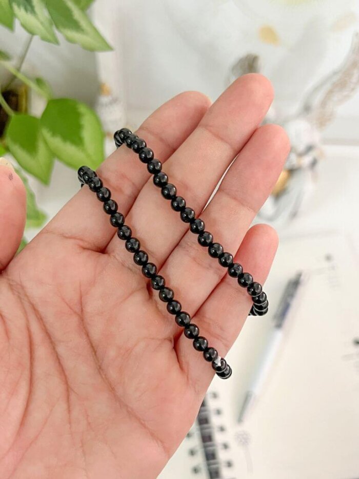 Pulseira Turmalina Negra Bolinha 4mm - Proteção