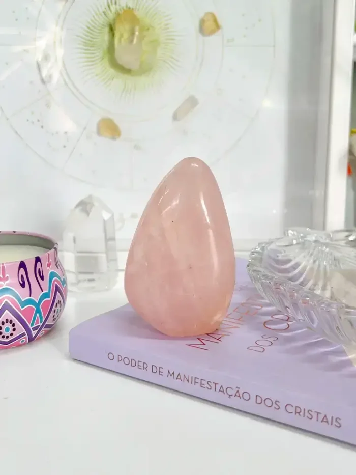 Quartzo Rosa Gota Polido para Decoração