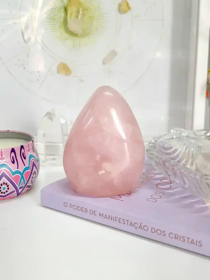 Quartzo Rosa Gota Polido para Decoração