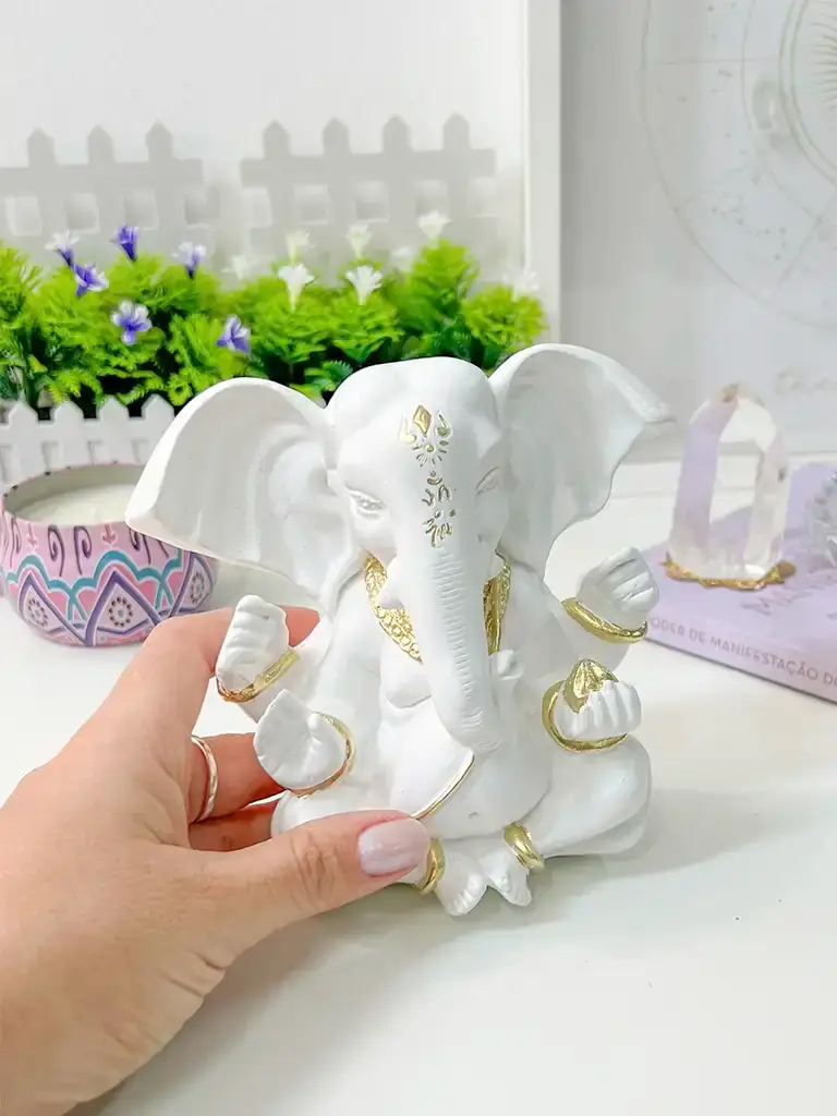 Ganesha branco de gesso