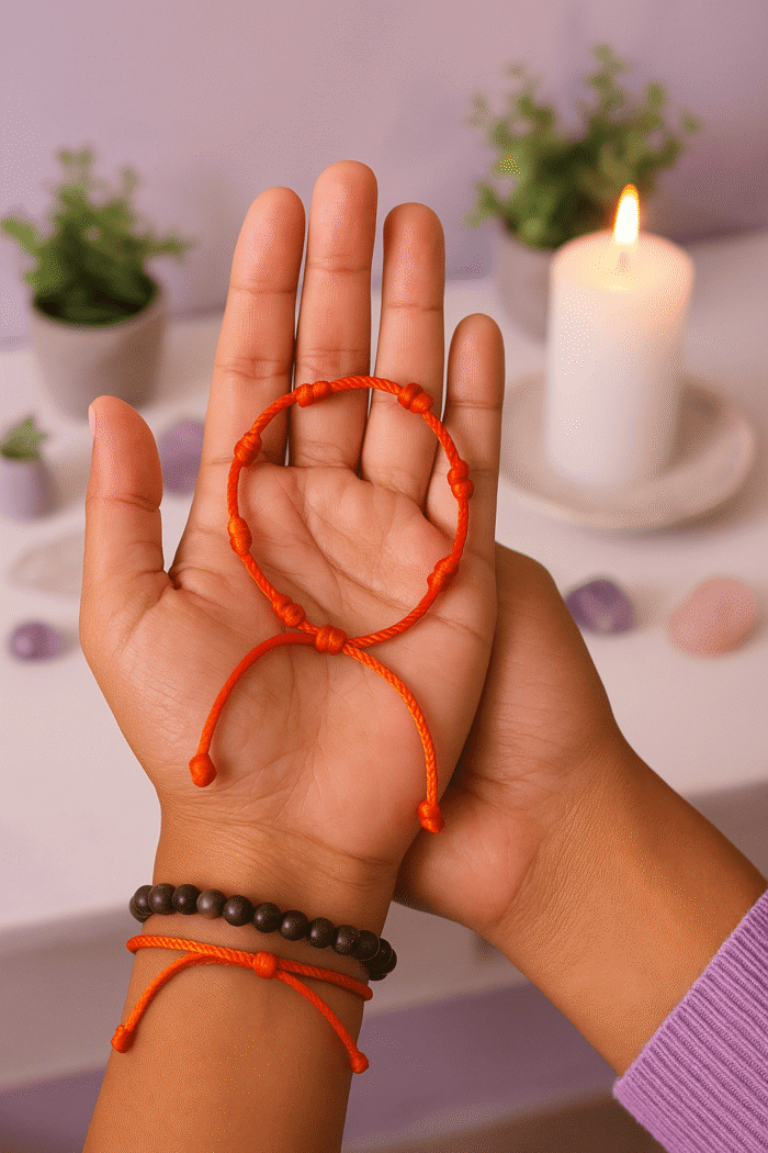 Pulseira Vermelha de 7 Nós – Proteção Espiritual e Energia Positiva (Kabbalah)