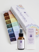 Combo Alinhamento e Elevação – Kit Mini Orgonites 7 Chakras + Spray Vibracional Dharma Eleva