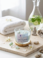 Vela Aromática Água Marinha com Cristais Naturais | Brisa do Mar | Coleção Colors — Dharma Cristais - Imagem 2