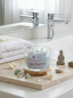 Vela Aromática Água Marinha com Cristais Naturais | Brisa do Mar | Coleção Colors — Dharma Cristais - Imagem 3