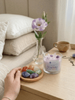 Kit Presente Equilíbrio: Vela Ametista Aroma Alecrim + Kit 7 chakras pedras roladas - Imagem 2